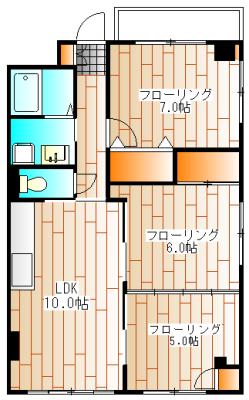 第2片野ハイツ東館(3LDK/1階)の間取り写真