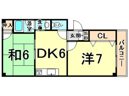 ソルディア甲子園(2DK/3階)の間取り写真