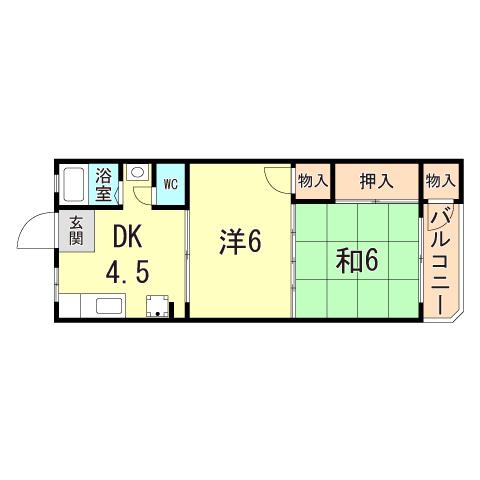 地下鉄西神・山手線 名谷駅 徒歩25分 3階建 築55年(2DK/2階)の間取り写真