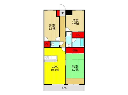 ルミエール3番館(3LDK/4階)の間取り写真