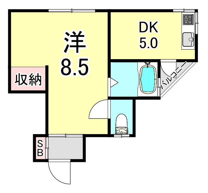 妙法寺池ノ内2戸アパート(1DK/1階)の間取り写真