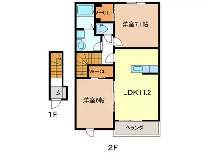 クレールII(2LDK/2階)の間取り写真