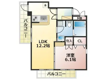ビュークレスト水前寺(1LDK/5階)の間取り写真