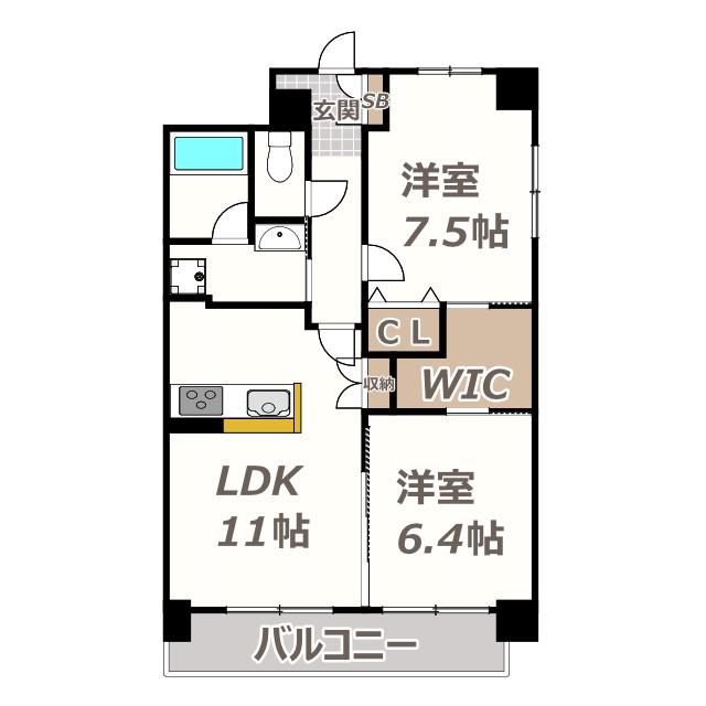 CLAIR北畠(2LDK/3階)の間取り写真