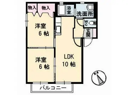 ウエスト・バレイ(2LDK/2階)の間取り写真
