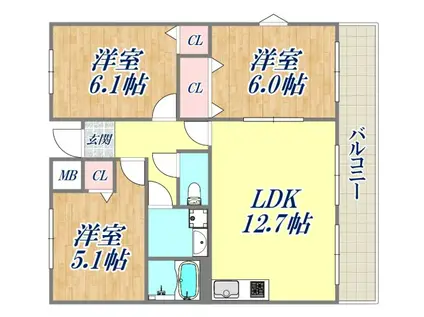 テ―ミス門ノ前(3LDK/3階)の間取り写真