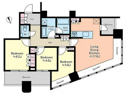 パークタワー勝どきサウス(3LDK/39階)の間取り写真