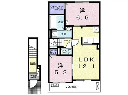 プラシード若林II(2LDK/2階)の間取り写真