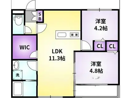 L-BLOOM御井(2LDK/1階)の間取り写真
