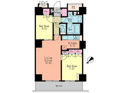 パークアクシス豊洲(2LDK/10階)の間取り写真