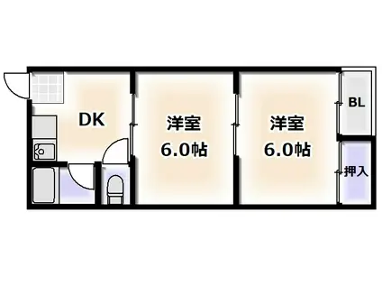 ナチュラル遠里小野(2DK/4階)の間取り写真