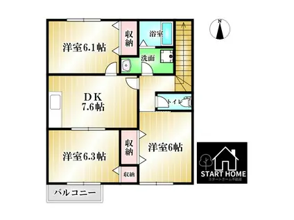 ペニ-レイン1(3DK/2階)の間取り写真