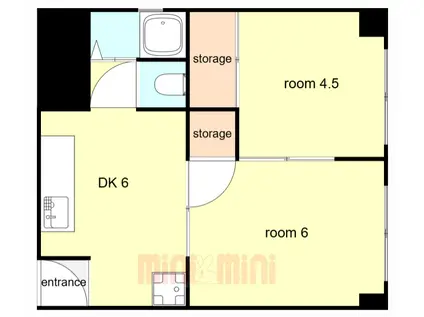リーガルハウス西多聞(2DK/4階)の間取り写真