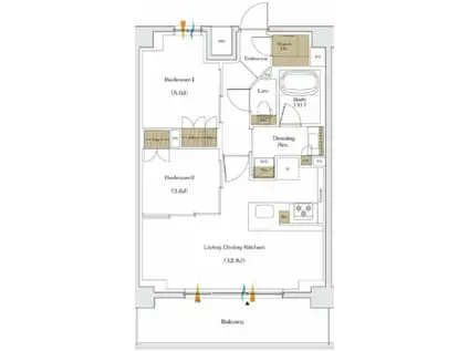 ザ・パークハビオ谷町六丁目テラス(2LDK/14階)の間取り写真