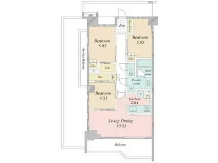 ナイスシティアリーナ武蔵小杉ブライトコー(3LDK/7階)の間取り写真