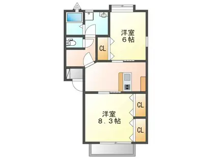 MOAH女池西(2DK/1階)の間取り写真