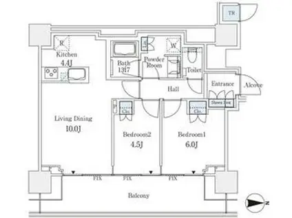 THE COURT 神宮外苑 ザ・コートジングウガイエン(2LDK/11階)の間取り写真