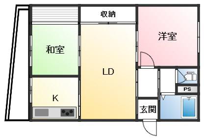 ハイツ六甲(2DK/6階)の間取り写真