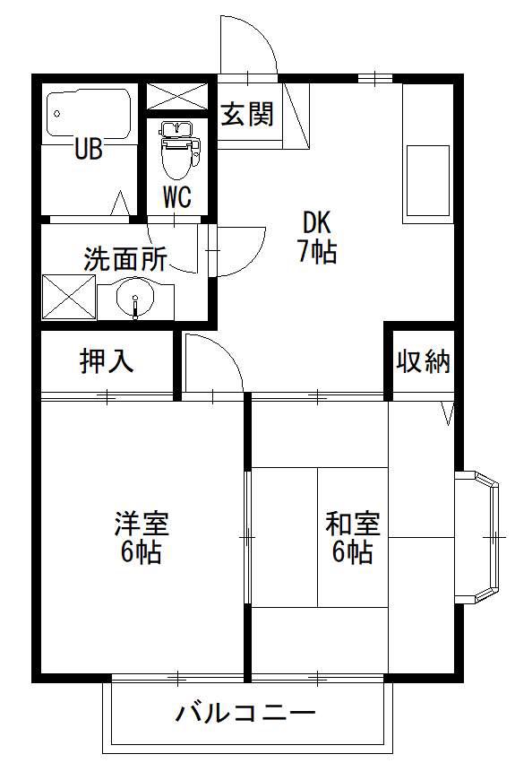 プロヴァンスA(2DK/1階)の間取り写真