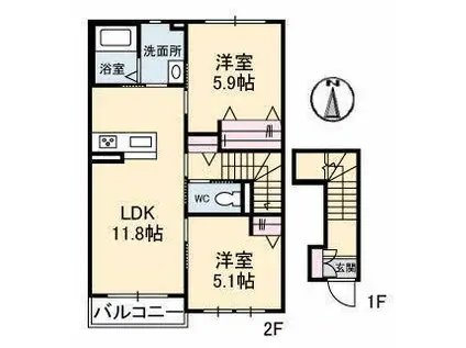 シャーメゾンアリエッタIII(2LDK/2階)の間取り写真