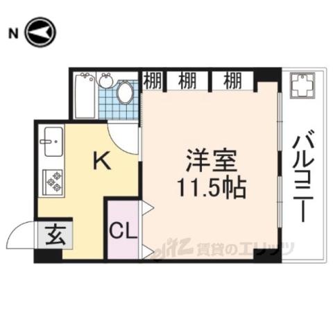 インペリアル岡崎(1DK/4階)の間取り写真