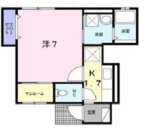 ジェルメ大喜新町(1K/2階)の間取り写真