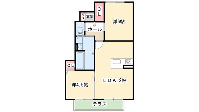 エコールKII(2LDK/1階)の間取り写真