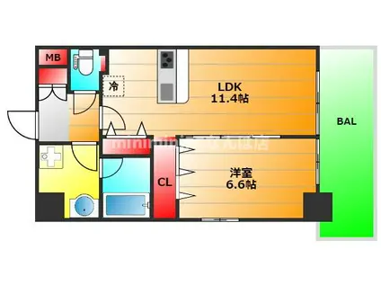 FUKU島之内(1LDK/11階)の間取り写真