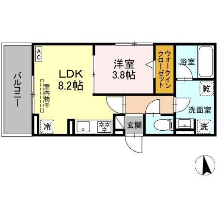 ノクターン内山(1LDK/3階)の間取り写真
