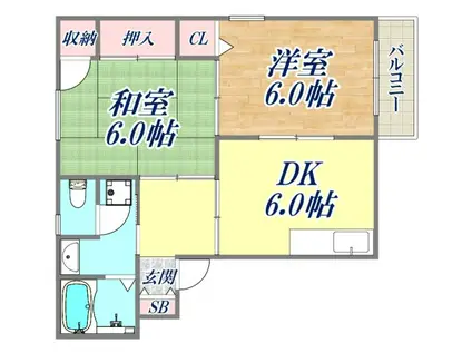 チェリーハイツ(2DK/2階)の間取り写真