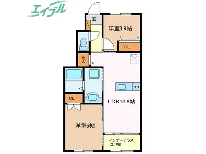 洸 II(2LDK/1階)の間取り写真