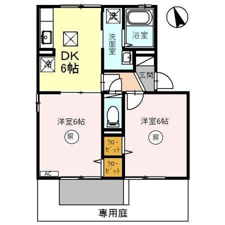 シャンテ中荒井B(2DK/1階)の間取り写真