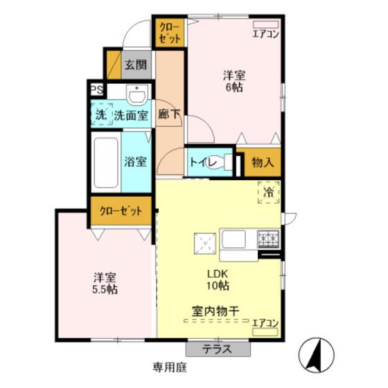 カーサ・コンフォルト(2LDK/1階)の間取り写真