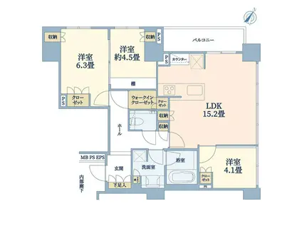 ブランズタワー文京小日向(3LDK/16階)の間取り写真