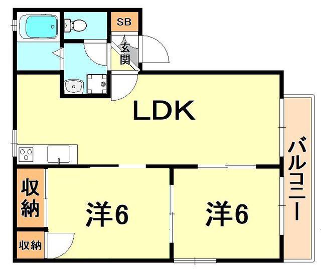 GRANDLIFE芦屋三条(2LDK/1階)の間取り写真