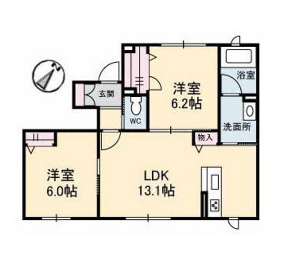 サンク・エール(2LDK/1階)の間取り写真
