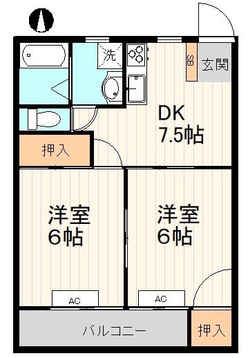 コーポユミ(2DK/2階)の間取り写真