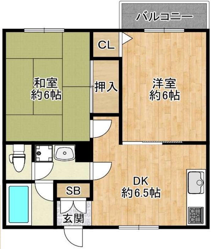 フラットK(2DK/1階)の間取り写真