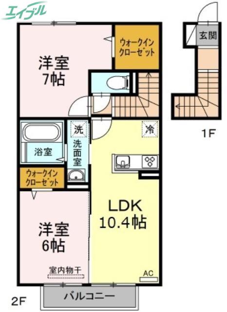ラウレア福田 B棟(2LDK/2階)の間取り写真
