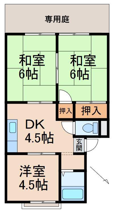 プレジール狐島A棟(3DK/1階)の間取り写真