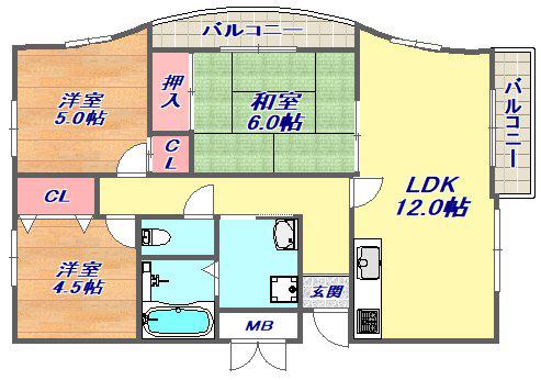 ファイブ西岡本(3LDK/2階)の間取り写真