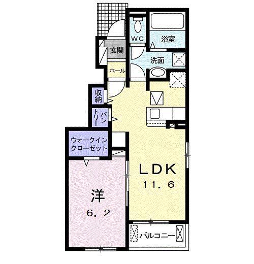 オリーブタウンA(1LDK/1階)の間取り写真