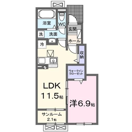 ビレッジハイマウンテンA(1LDK/1階)の間取り写真