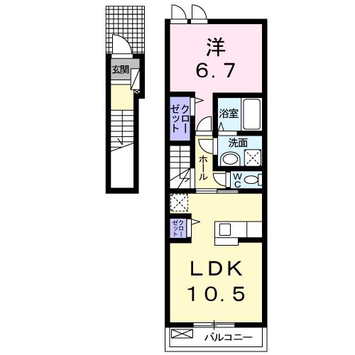 グランジェ E(1LDK/2階)の間取り写真