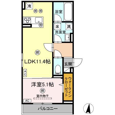D-RESIDENCE南蔵王町1丁目E(1LDK/1階)の間取り写真