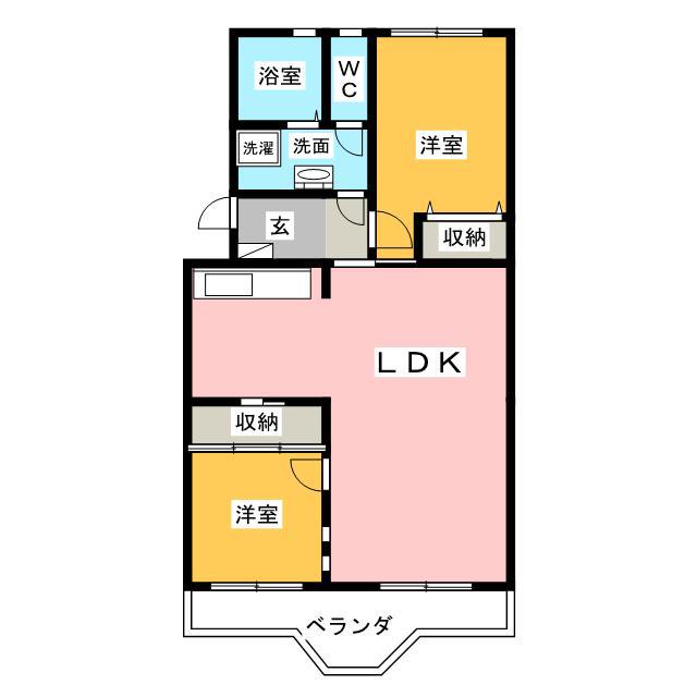 アルカディアマンション(2LDK/2階)の間取り写真