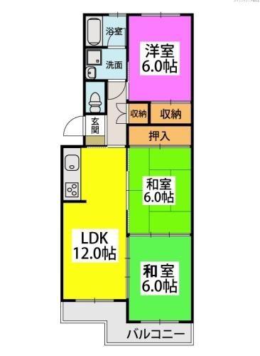 出島コーポⅡ(3LDK/3階)の間取り写真