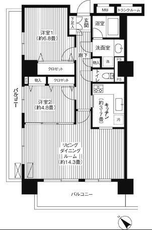 グランピラー高井戸(2LDK/10階)の間取り写真