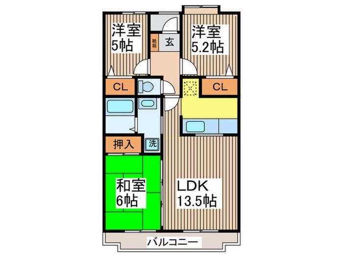 プリムヴェール新所沢(3LDK/2階)の間取り写真