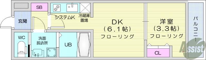 アンセル泉中央(1DK/1階)の間取り写真